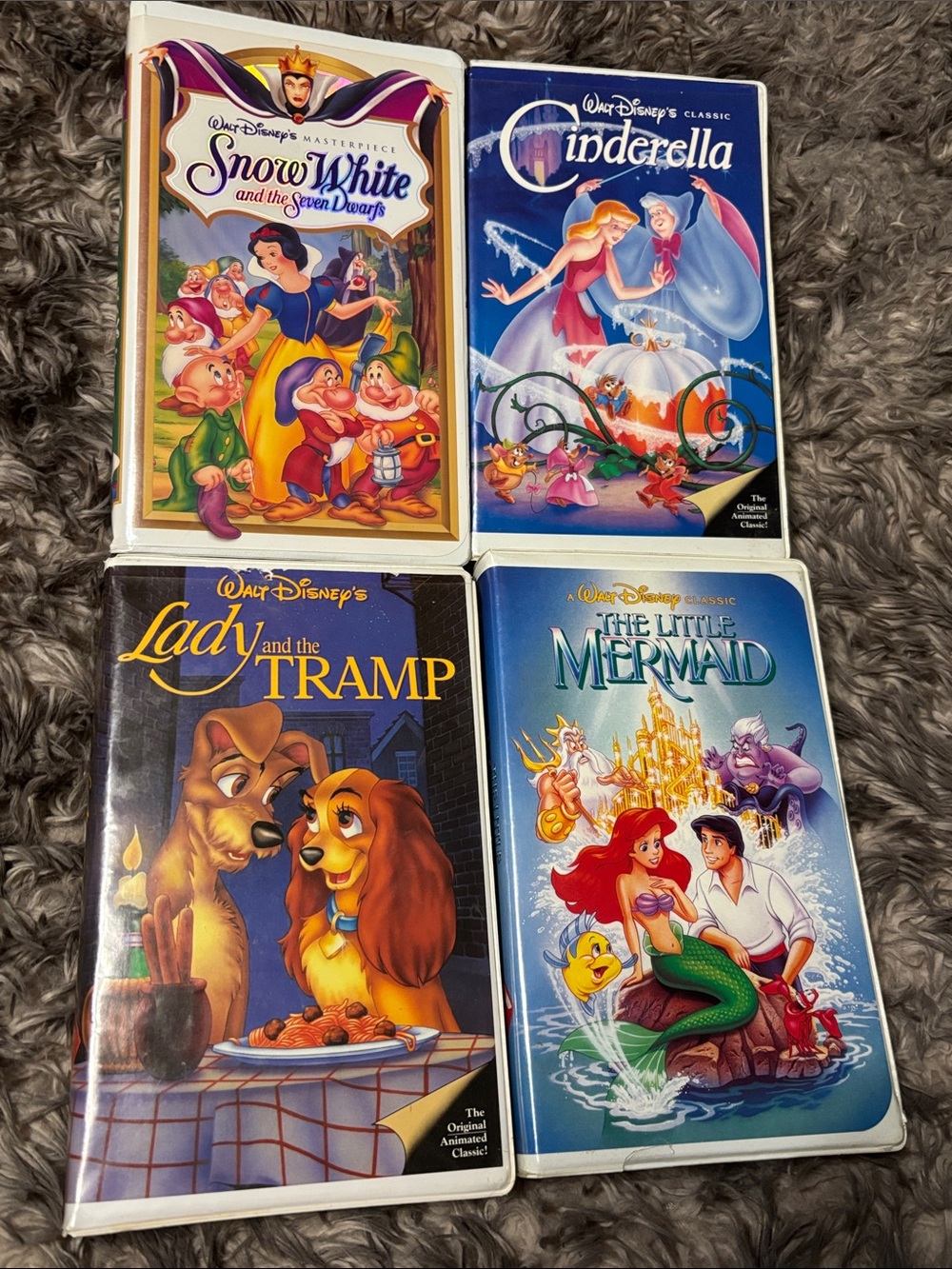 Vintage Disney VHS Tape Lot 4 Little Mermaid Snow White Cinderella Lady Tramp